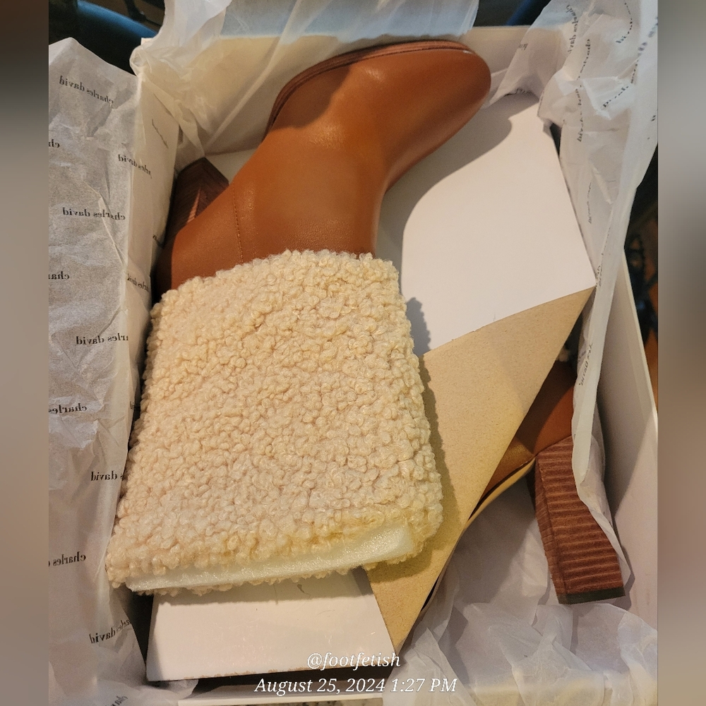 Charles David Nella Faux Shearling & Leather Booties Heeled Designer Boots #4 - Picture 15 of 16